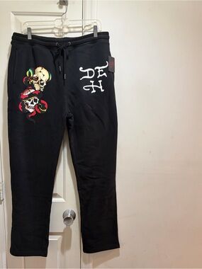 NWT Ed Hardy Black Graphic Skull Sweatpants